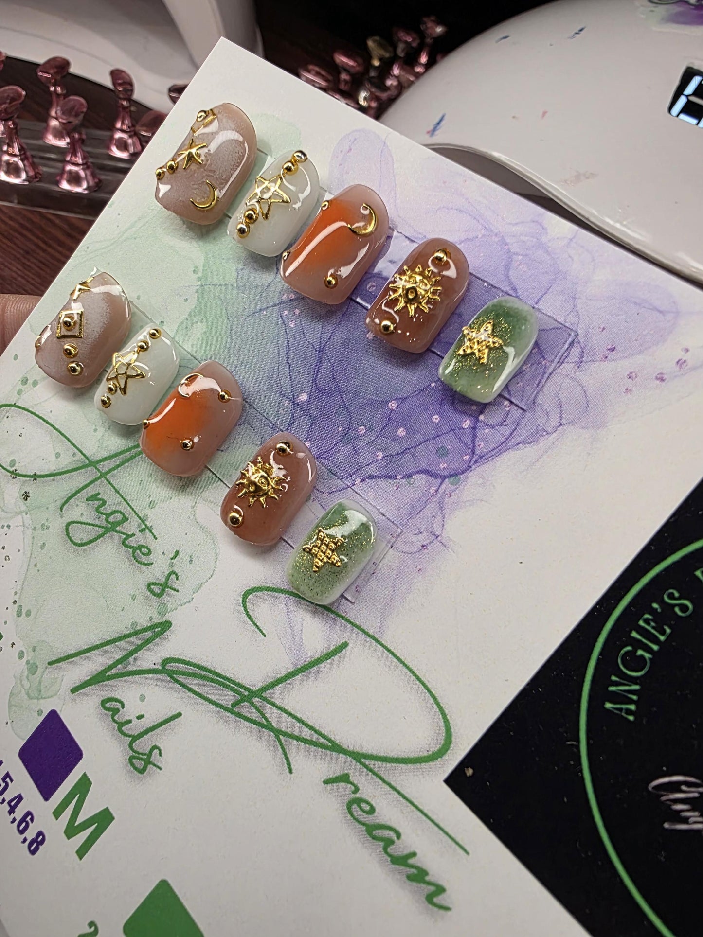 Celestial moon and stars charm press on nails in a size xs 3,6,5,7,9 ready to ship