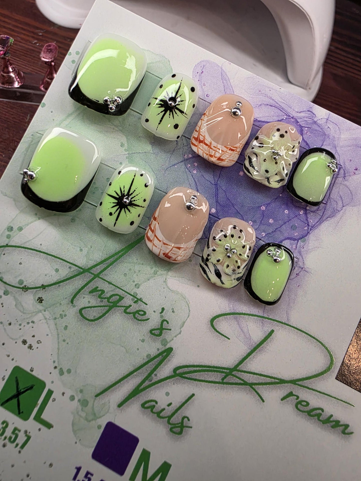 Zest Mode Handmade handpainted custom press on nails size L #0,4,3,5,7