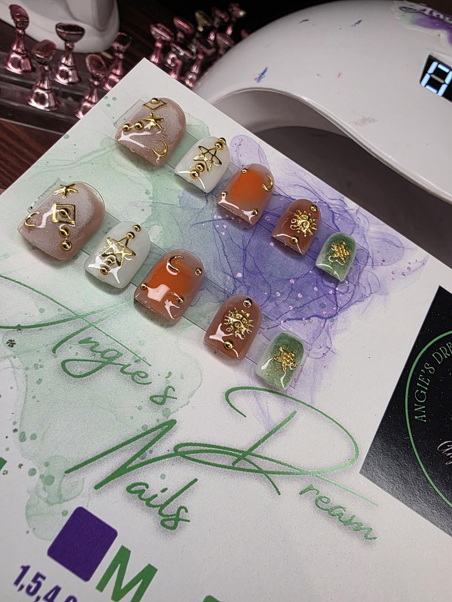 Celestial moon and stars charm press on nails in a size xs 3,6,5,7,9 ready to ship