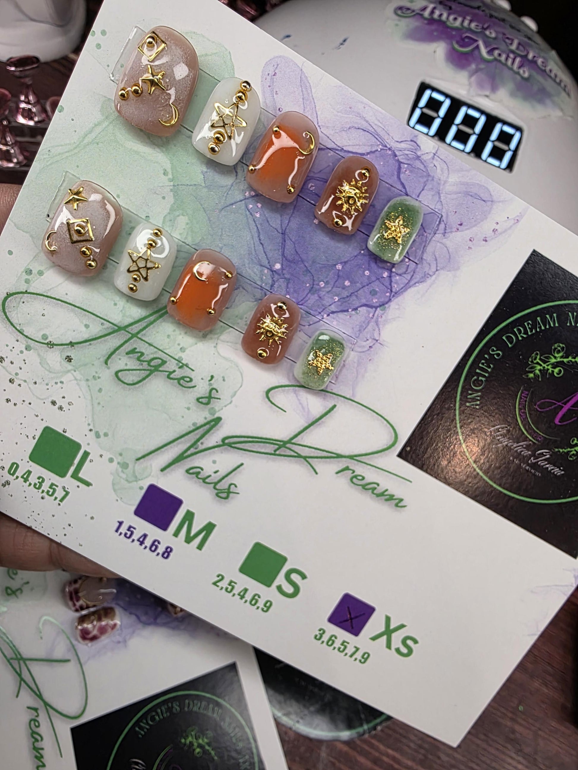 Celestial moon and stars charm press on nails in a size xs 3,6,5,7,9 ready to ship