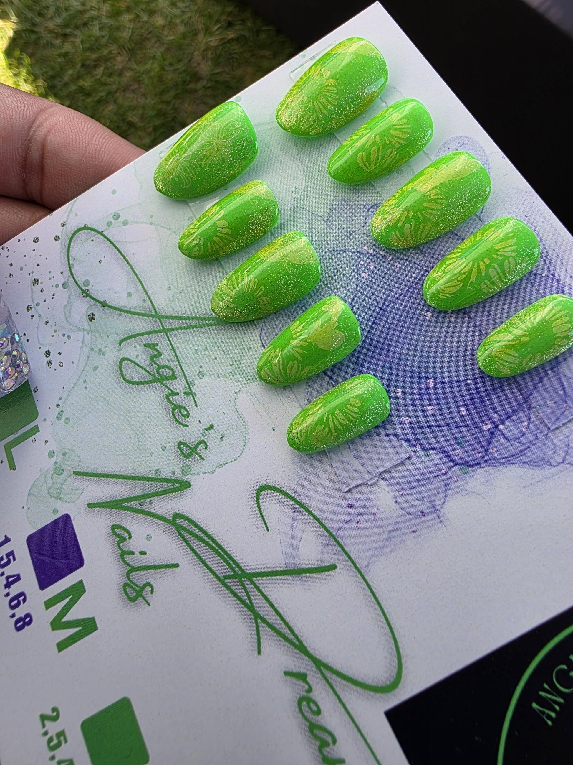 Glow Garden bright green with a floral surprise