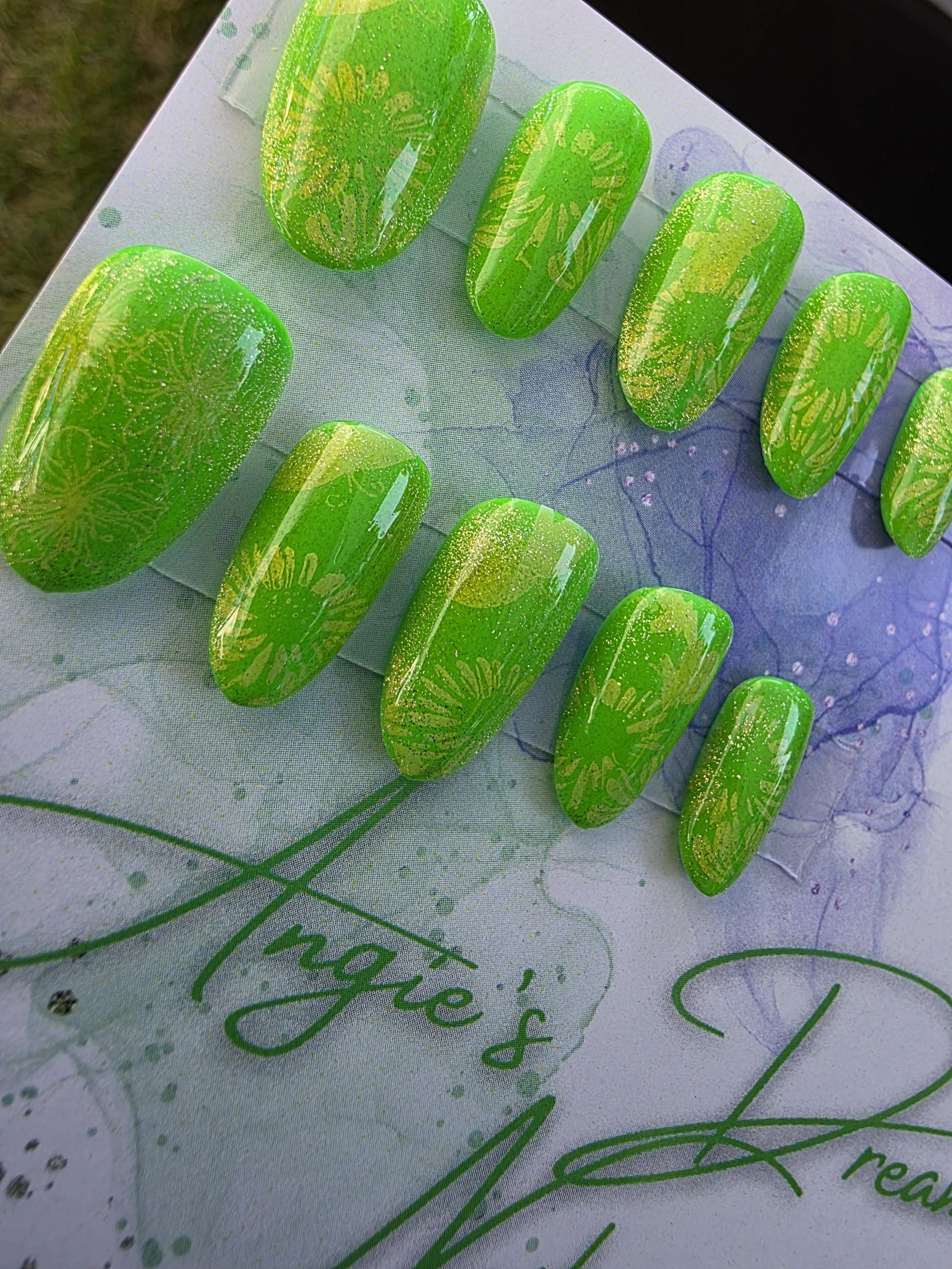 Glow Garden bright green with a floral surprise