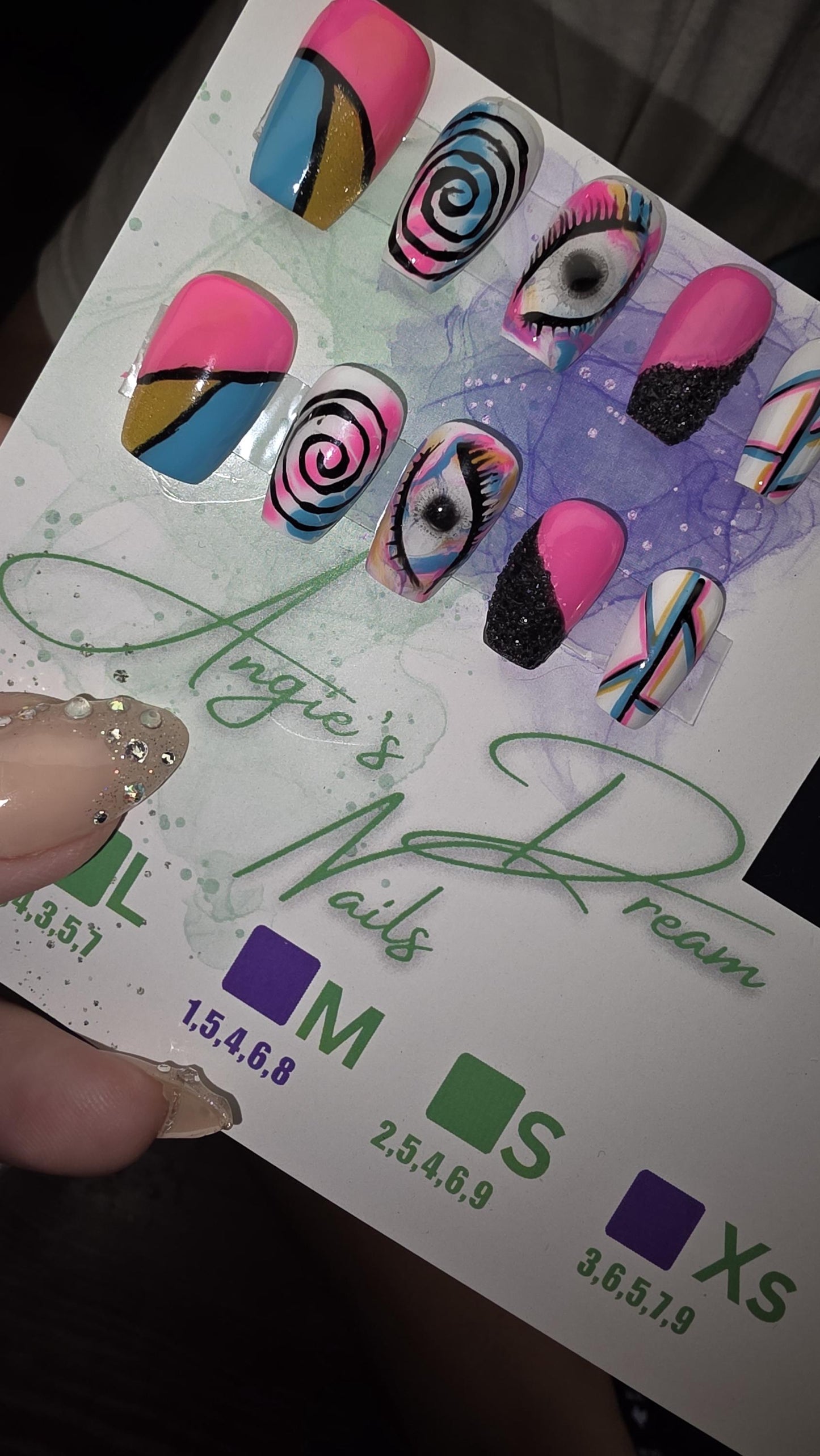 Electric Vision]press on nails]bright]and fun] eye catching]hand painted