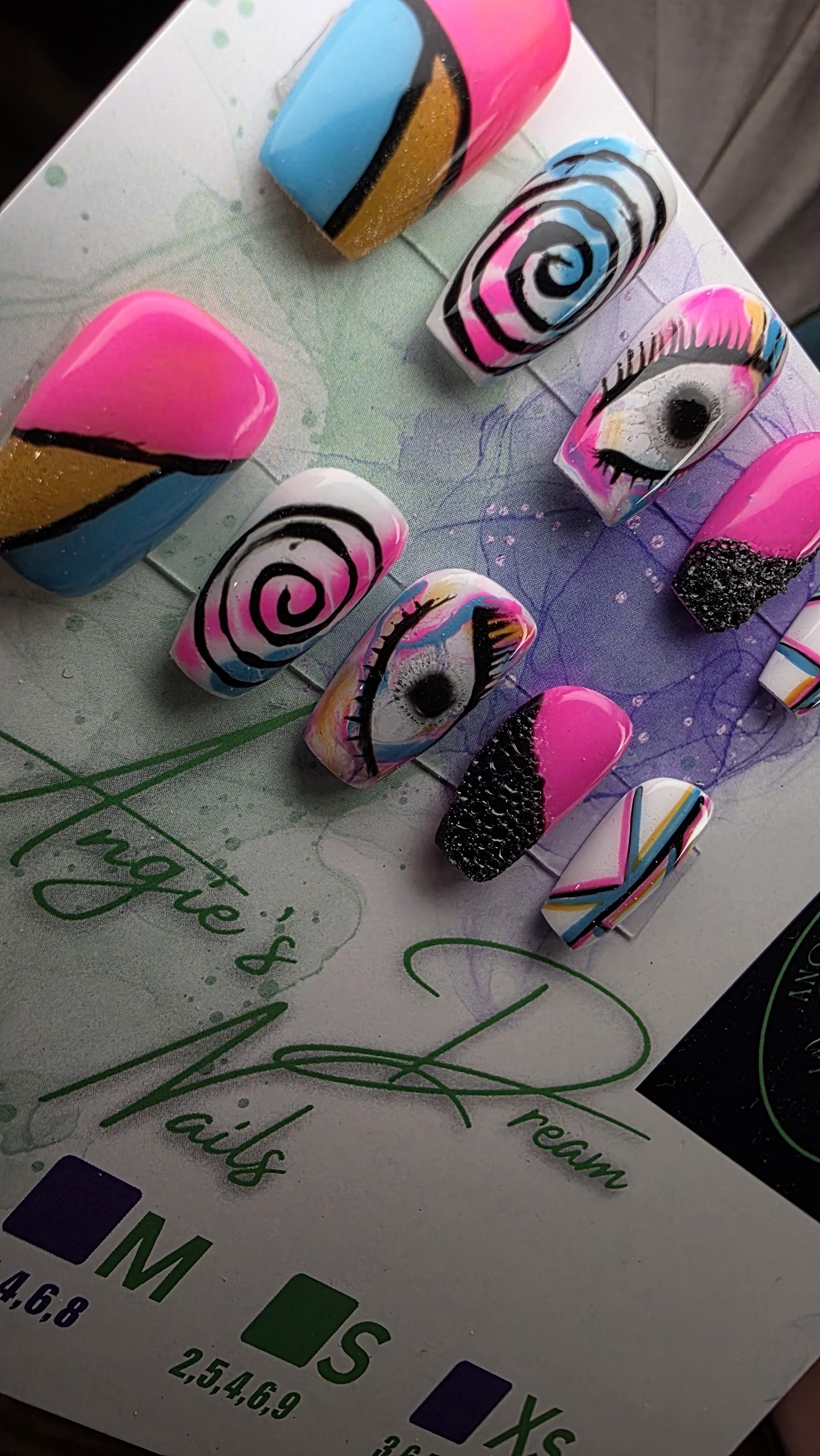 Electric Vision]press on nails]bright]and fun] eye catching]hand painted