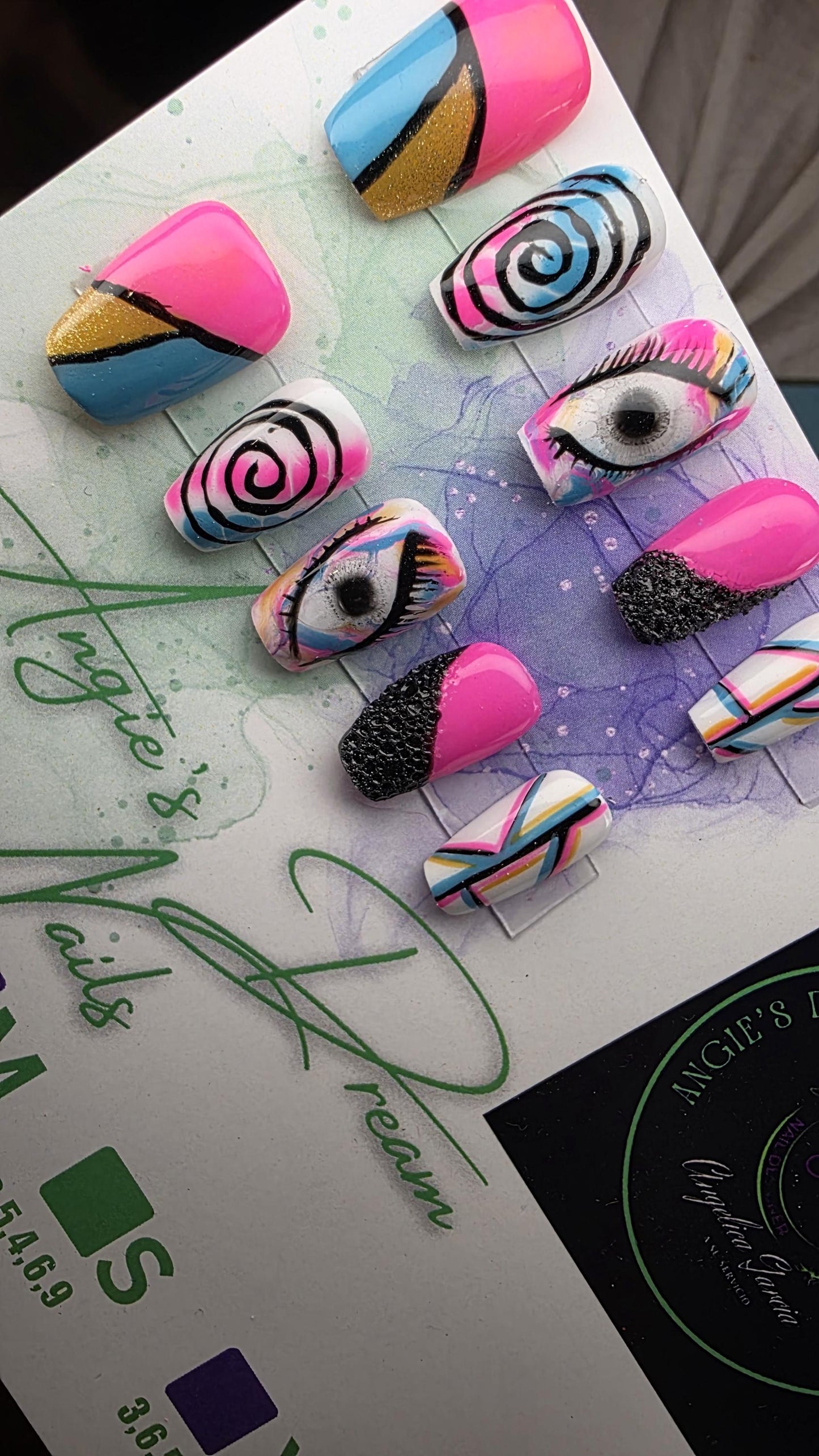Electric Vision]press on nails]bright]and fun] eye catching]hand painted