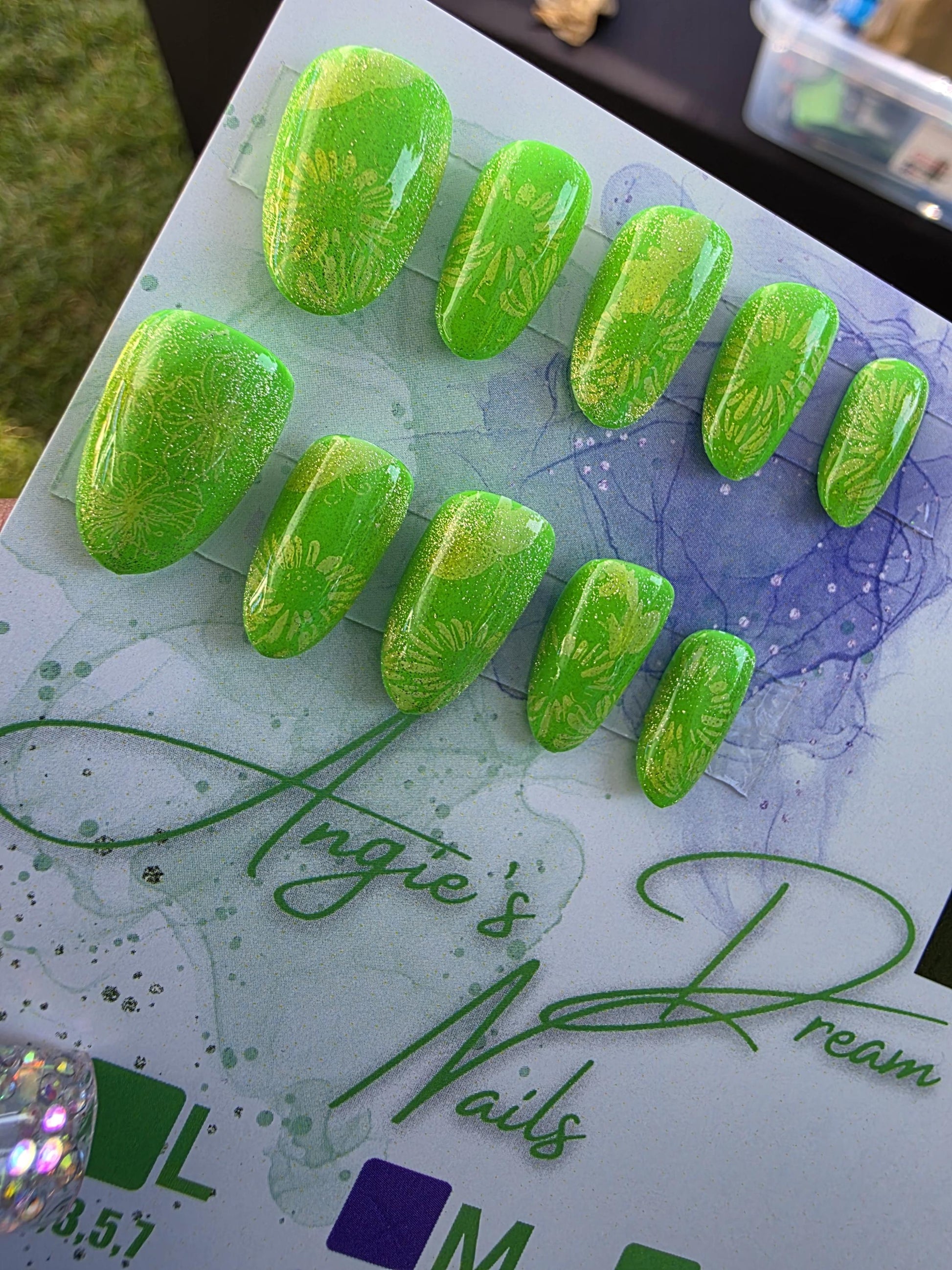 Glow Garden bright green with a floral surprise