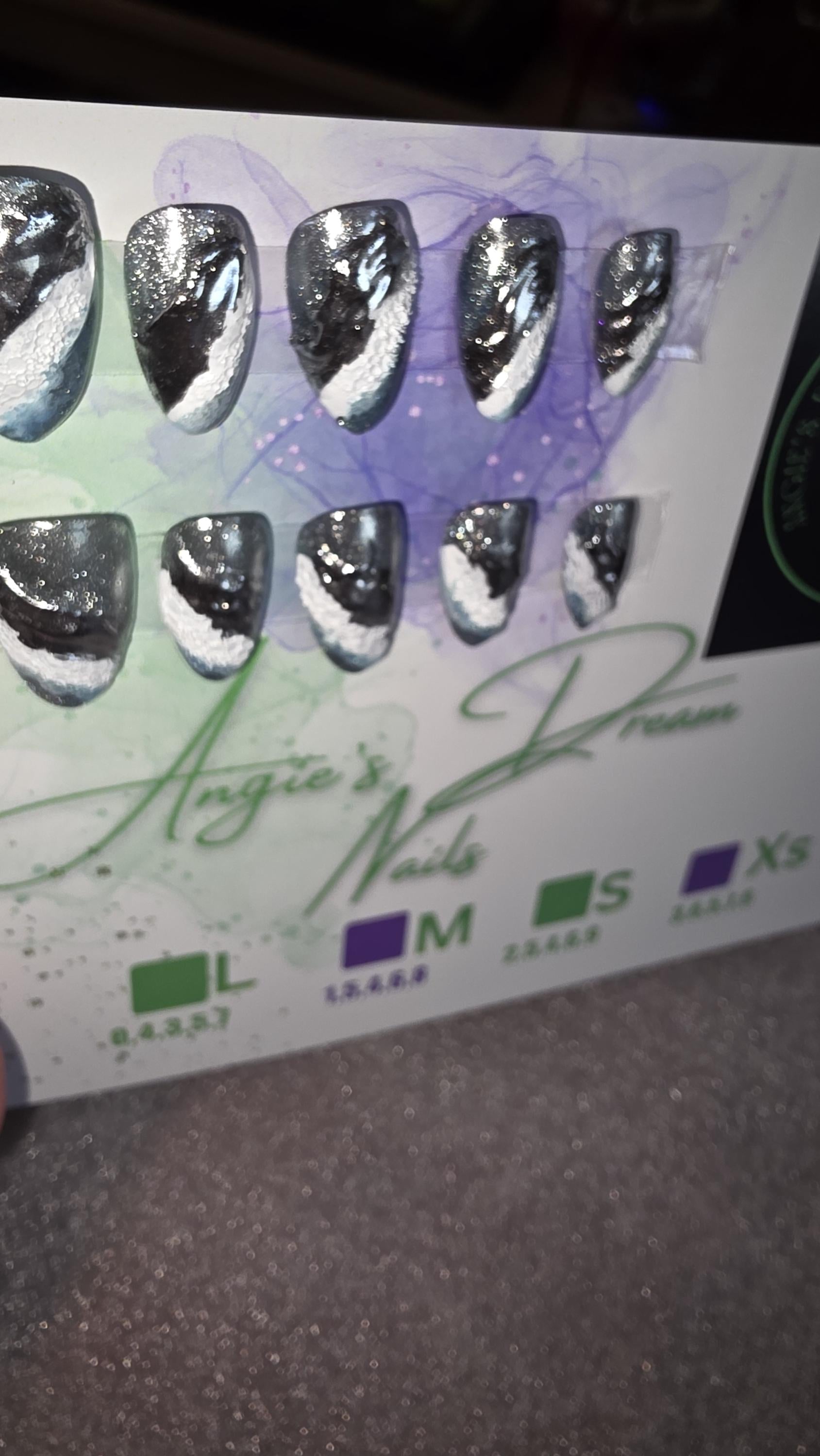 Metalic waves ]oceanvibes]press on nails]sea]chrome nails