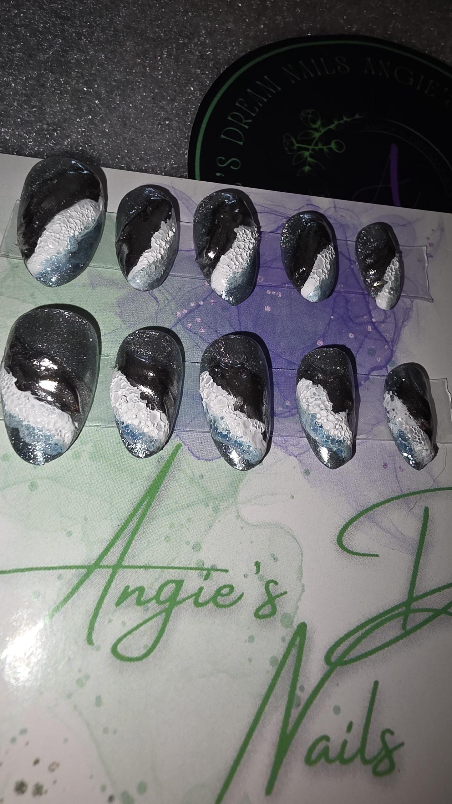 Metalic waves ]oceanvibes]press on nails]sea]chrome nails