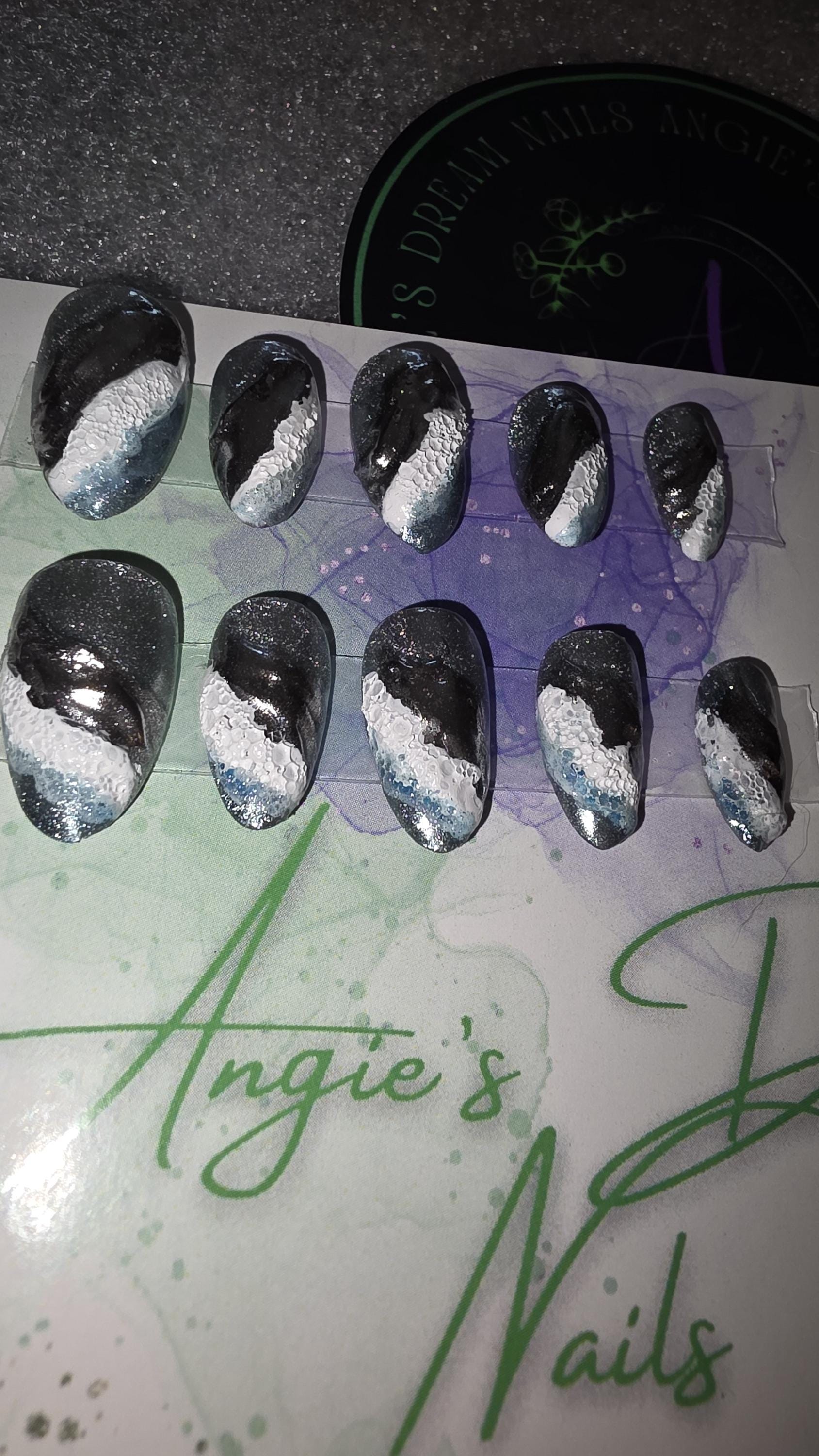 Metalic waves ]oceanvibes]press on nails]sea]chrome nails