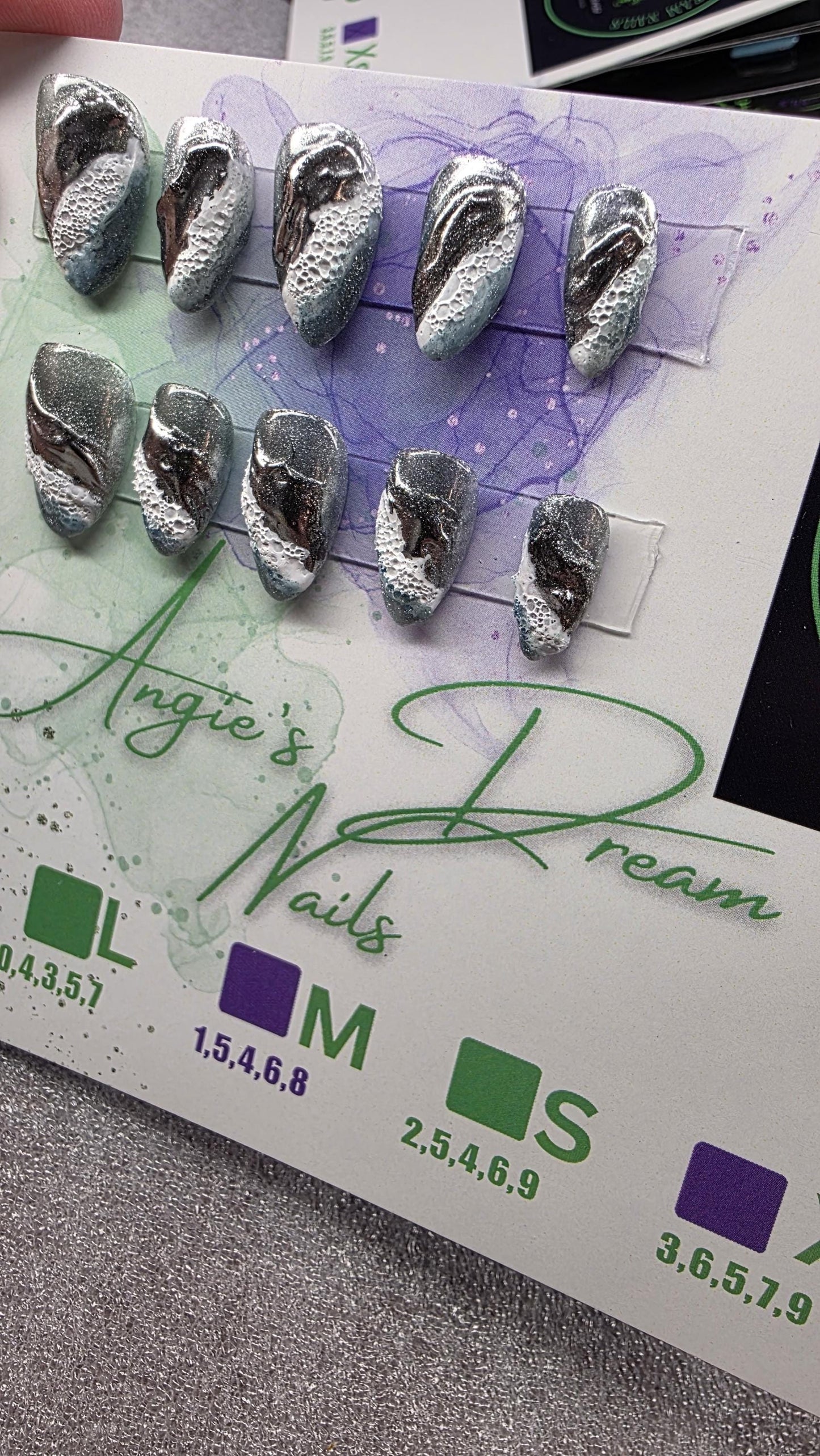 Metalic waves ]oceanvibes]press on nails]sea]chrome nails