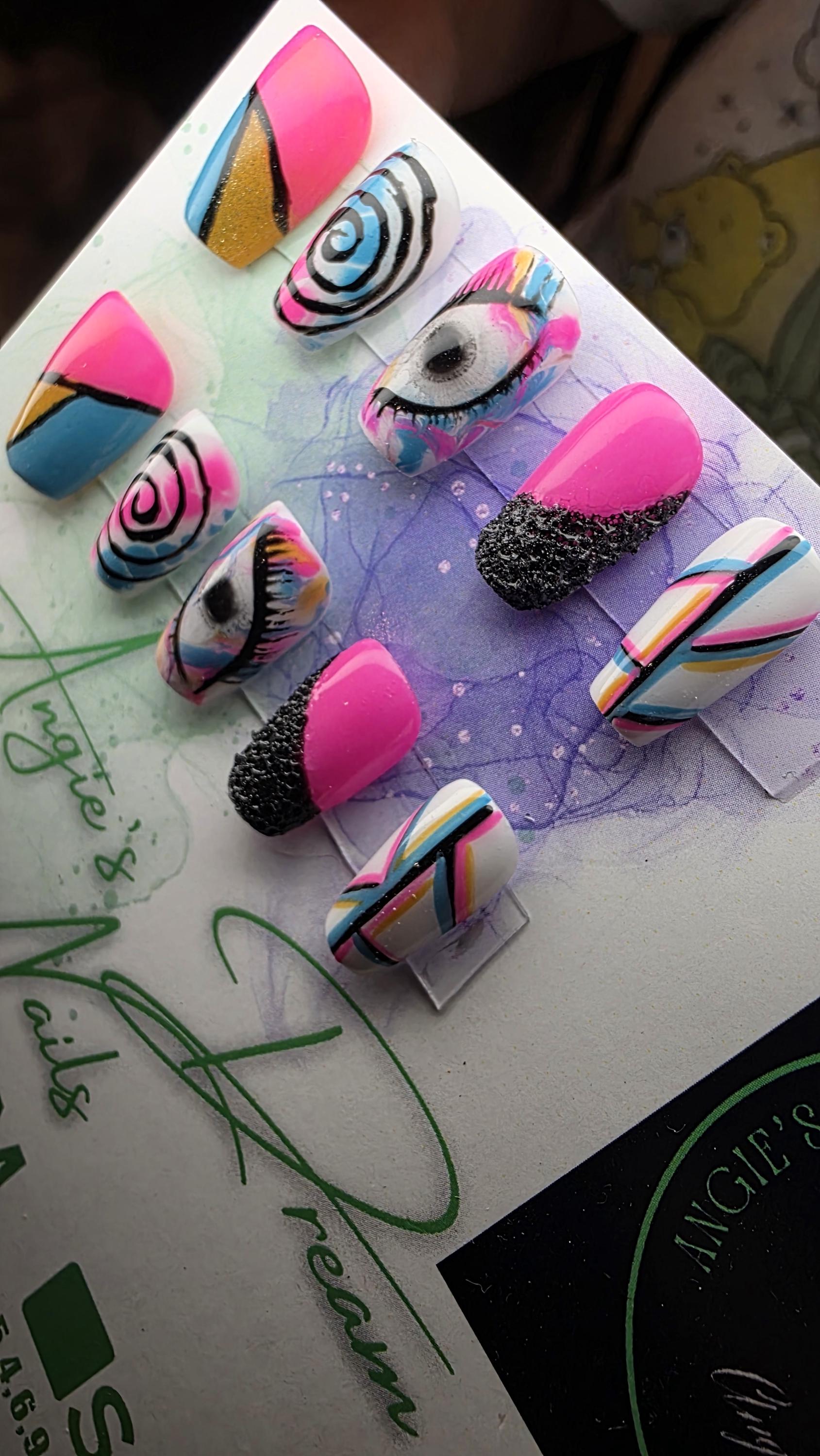 Electric Vision]press on nails]bright]and fun] eye catching]hand painted