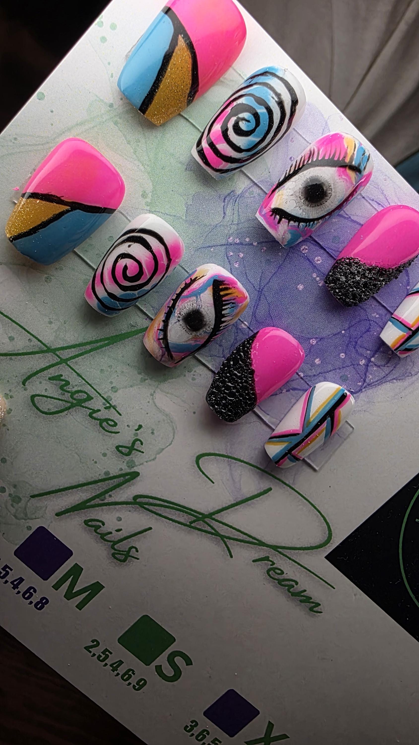 Electric Vision]press on nails]bright]and fun] eye catching]hand painted