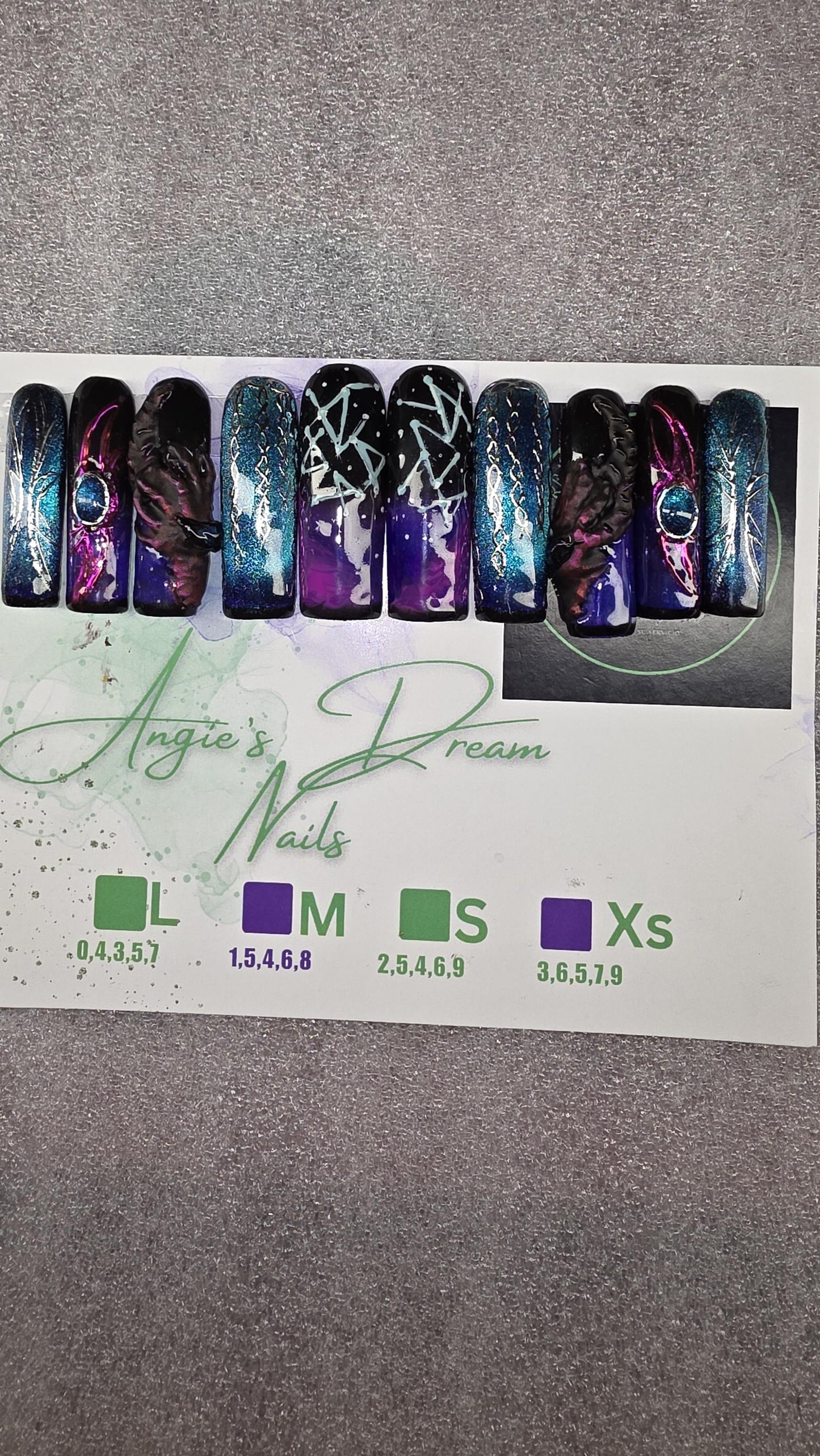 Galactic Grasp xlong squared]press on nails]hand painted] reusable] dragon] galaxy nails
