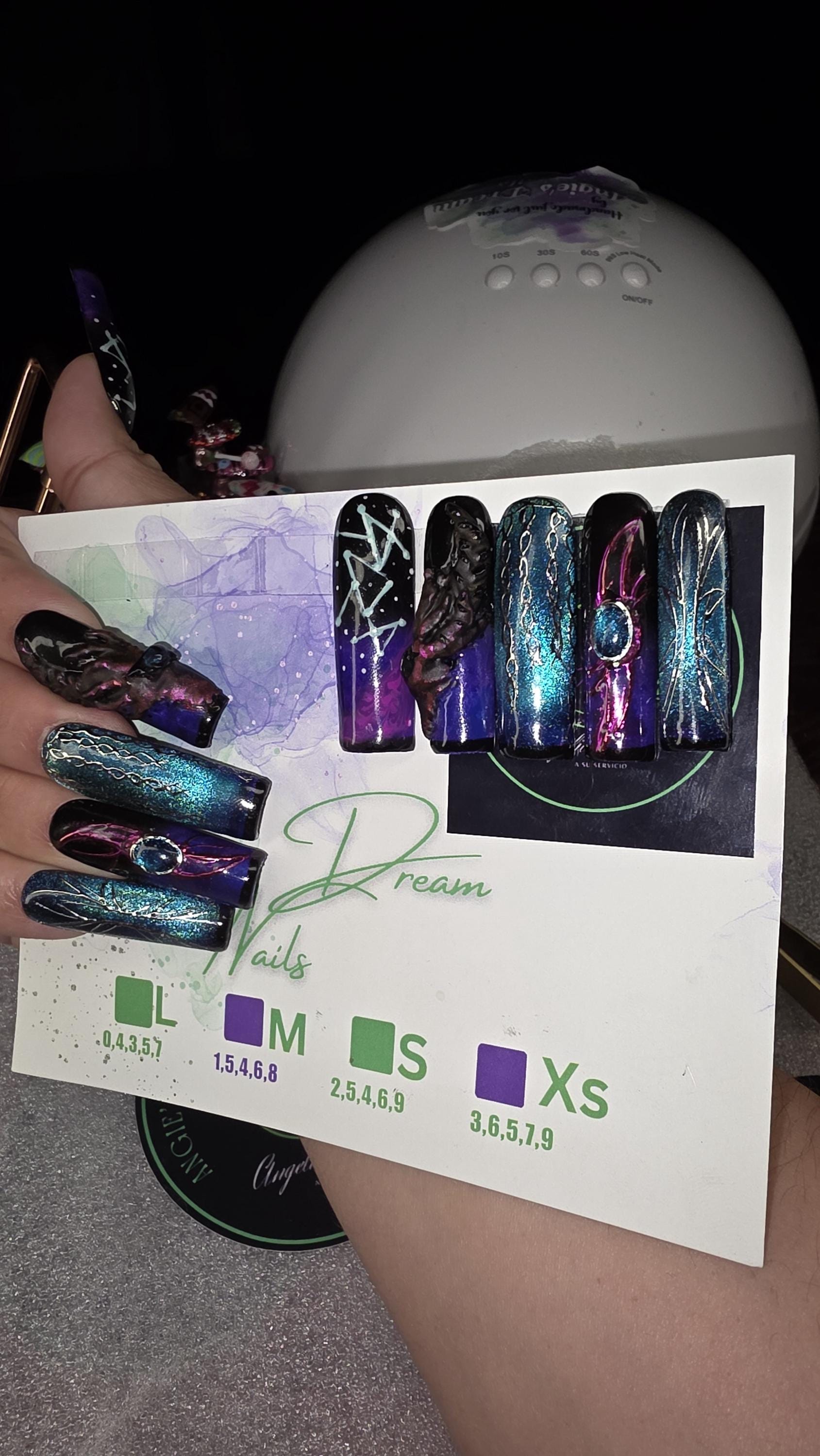 Galactic Grasp xlong squared]press on nails]hand painted] reusable] dragon] galaxy nails