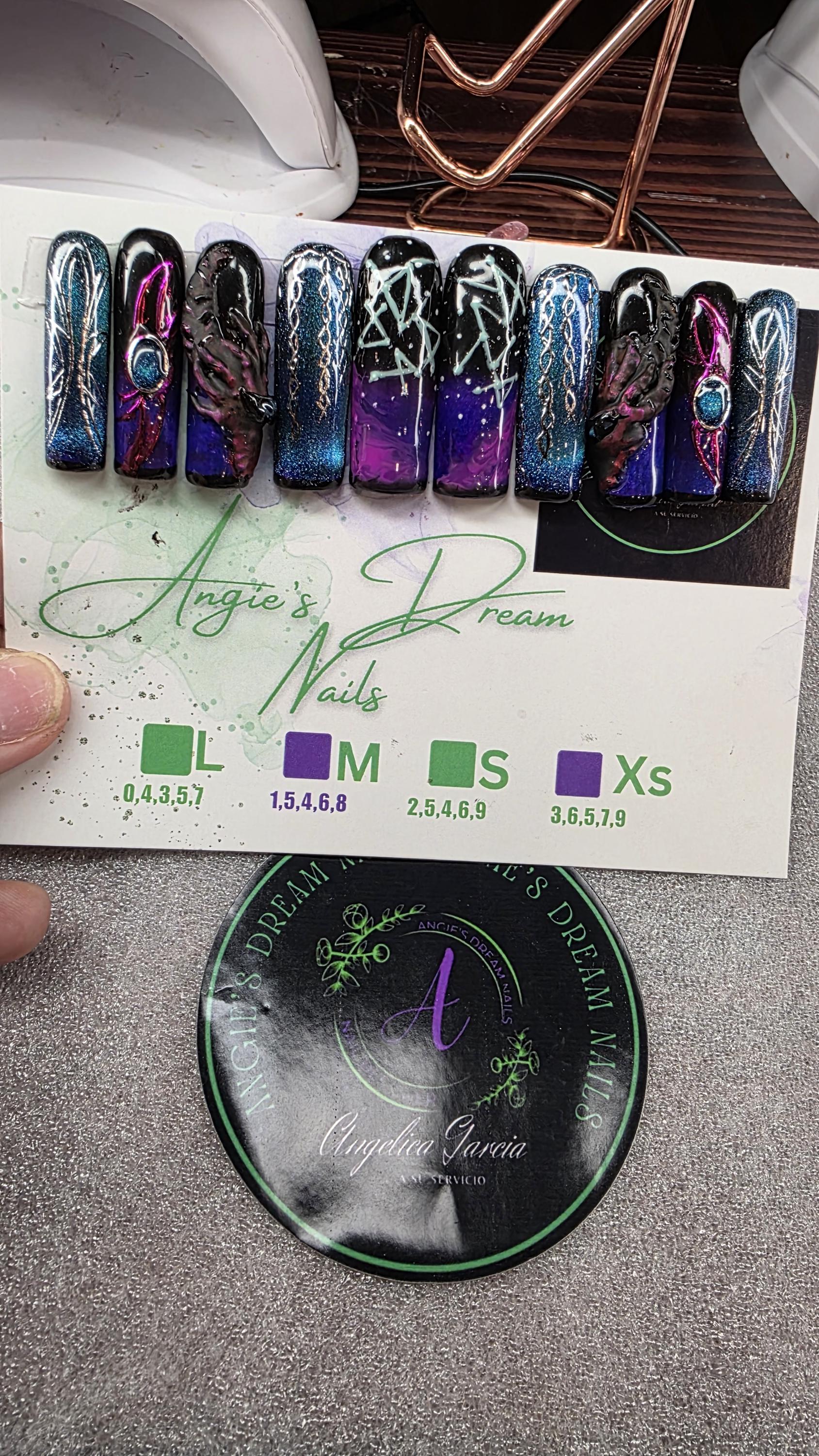 Galactic Grasp xlong squared]press on nails]hand painted] reusable] dragon] galaxy nails