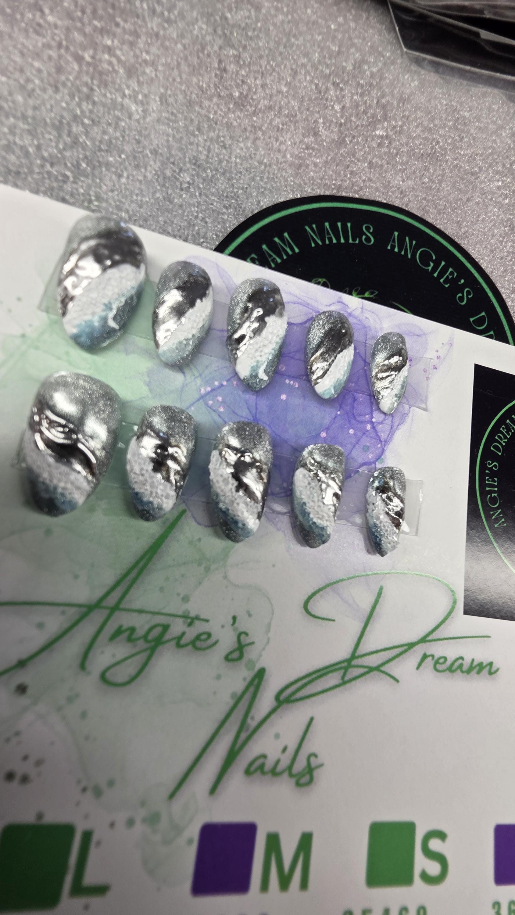 Metalic waves ]oceanvibes]press on nails]sea]chrome nails