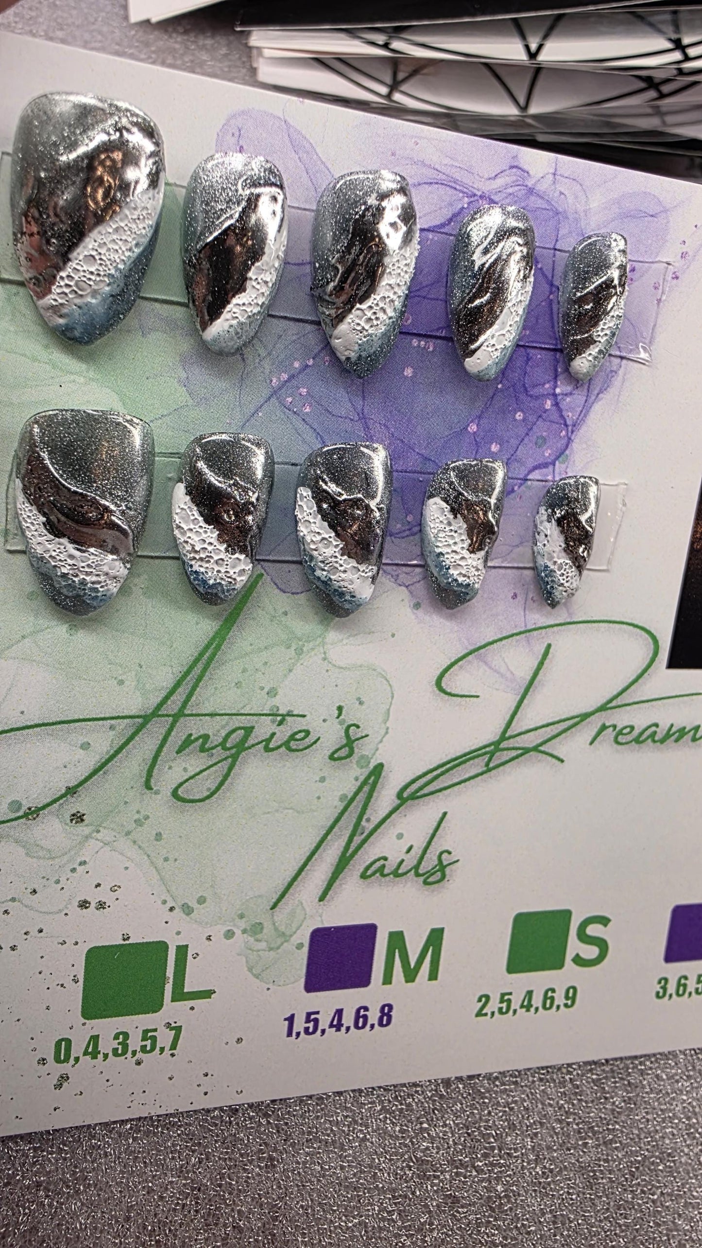 Metalic waves ]oceanvibes]press on nails]sea]chrome nails