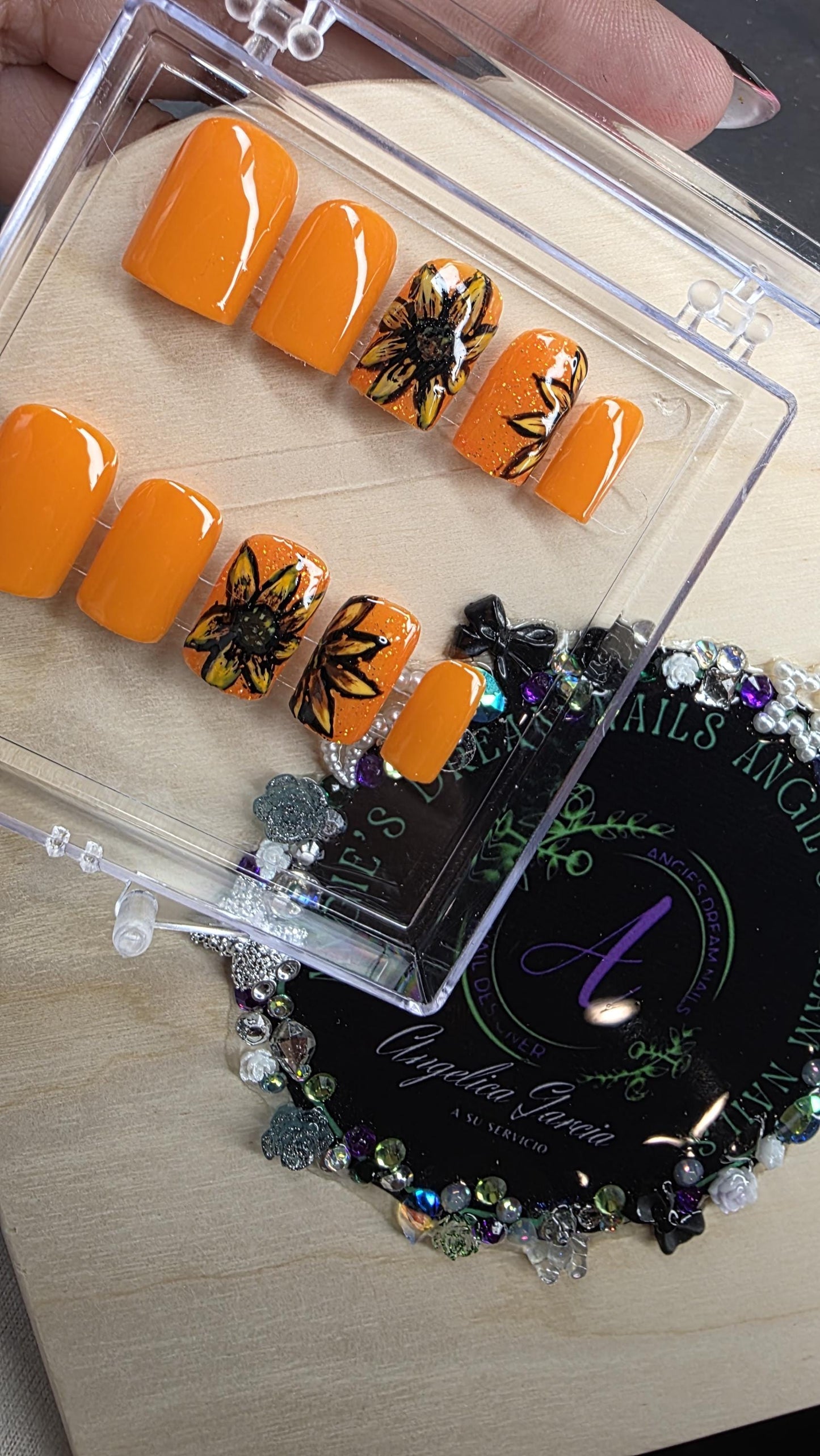 Sunflower nails [press ons] [orange nails]