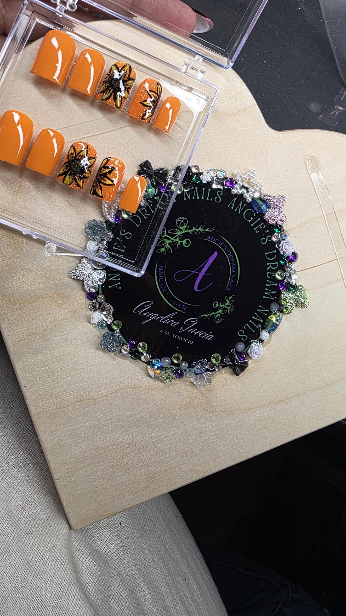 Sunflower nails [press ons] [orange nails]