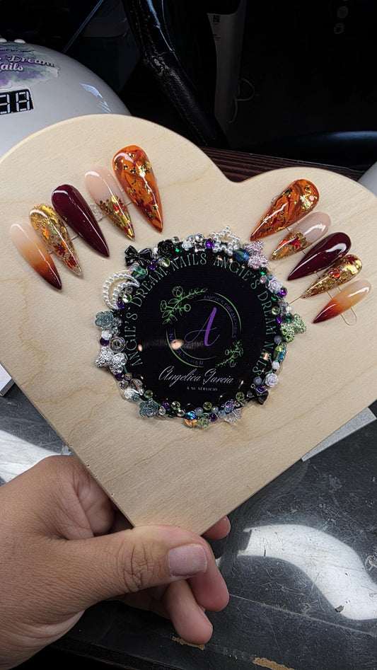 Autumn nails acrylic press on nails hand painted salon quality