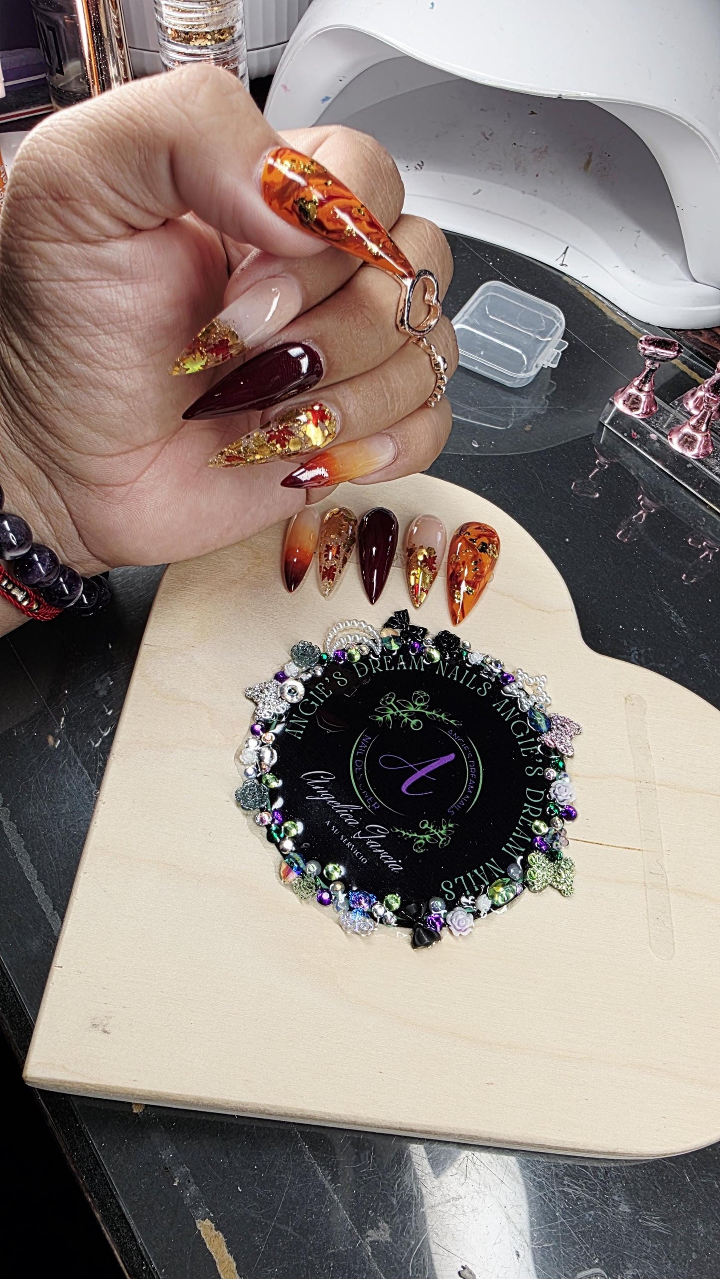 Autumn nails acrylic press on nails hand painted salon quality