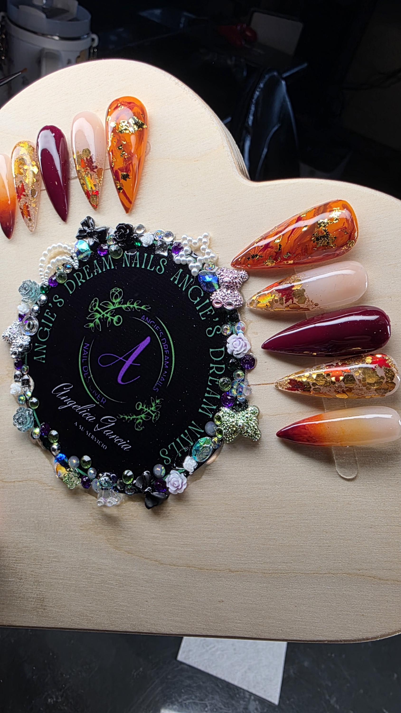 Autumn nails acrylic press on nails hand painted salon quality