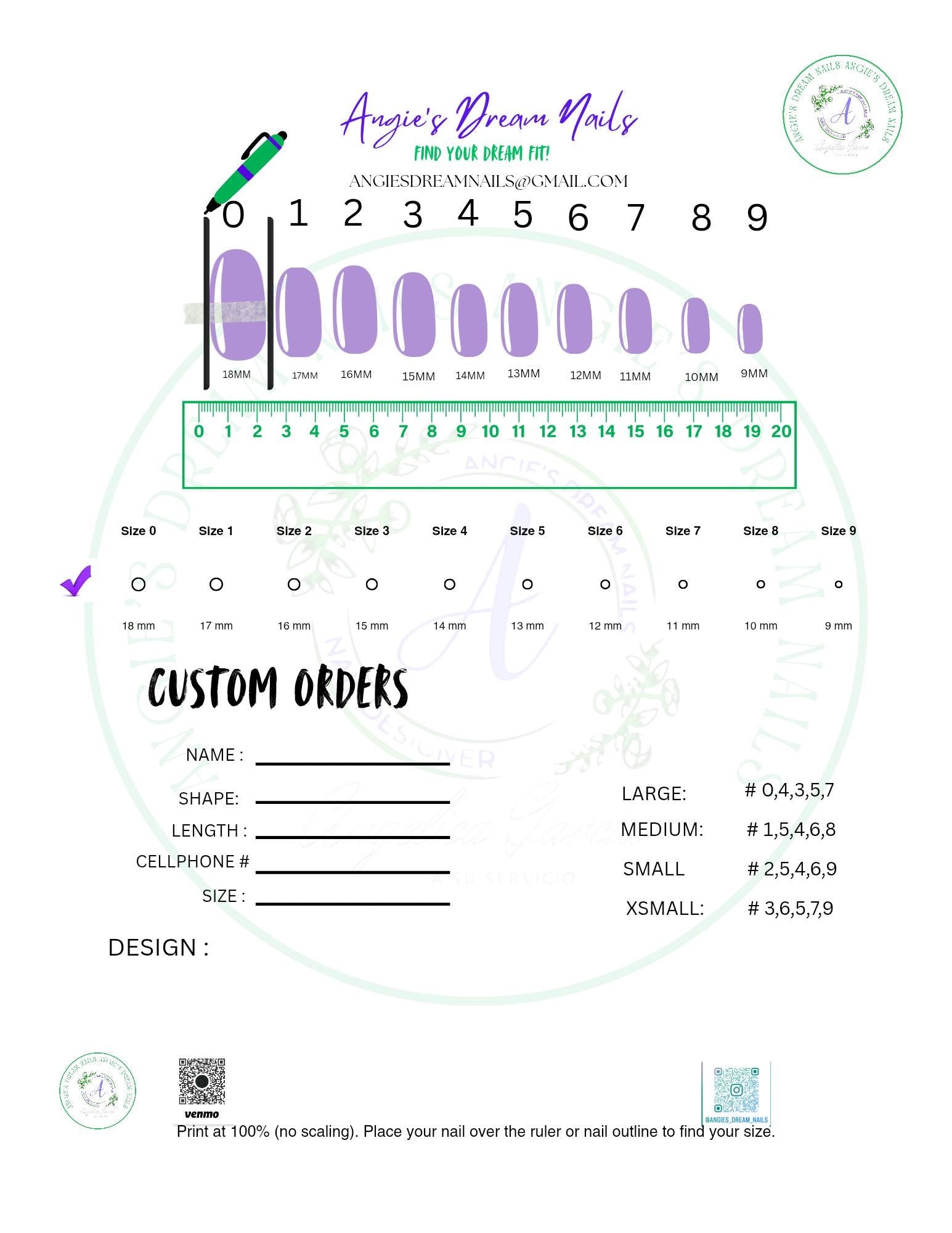Press On Nail Sizing Chart & Order Form: Nail Tech Template (Digital Download PDF)