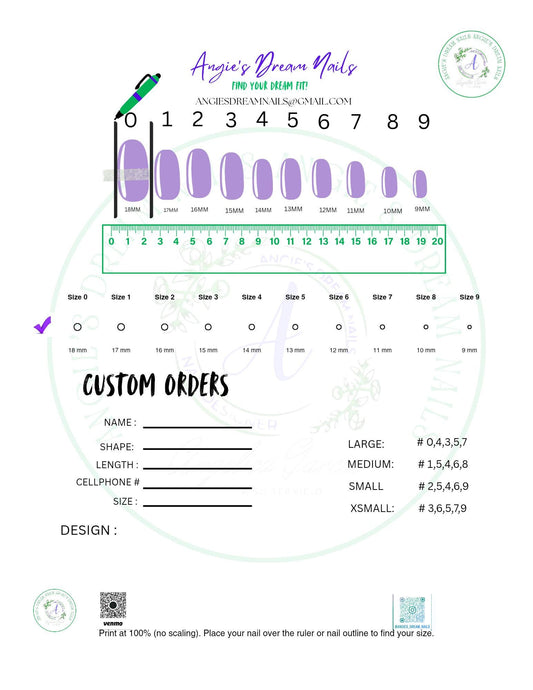 Press On Nail Sizing Chart & Order Form: Nail Tech Template (Digital Download PDF)