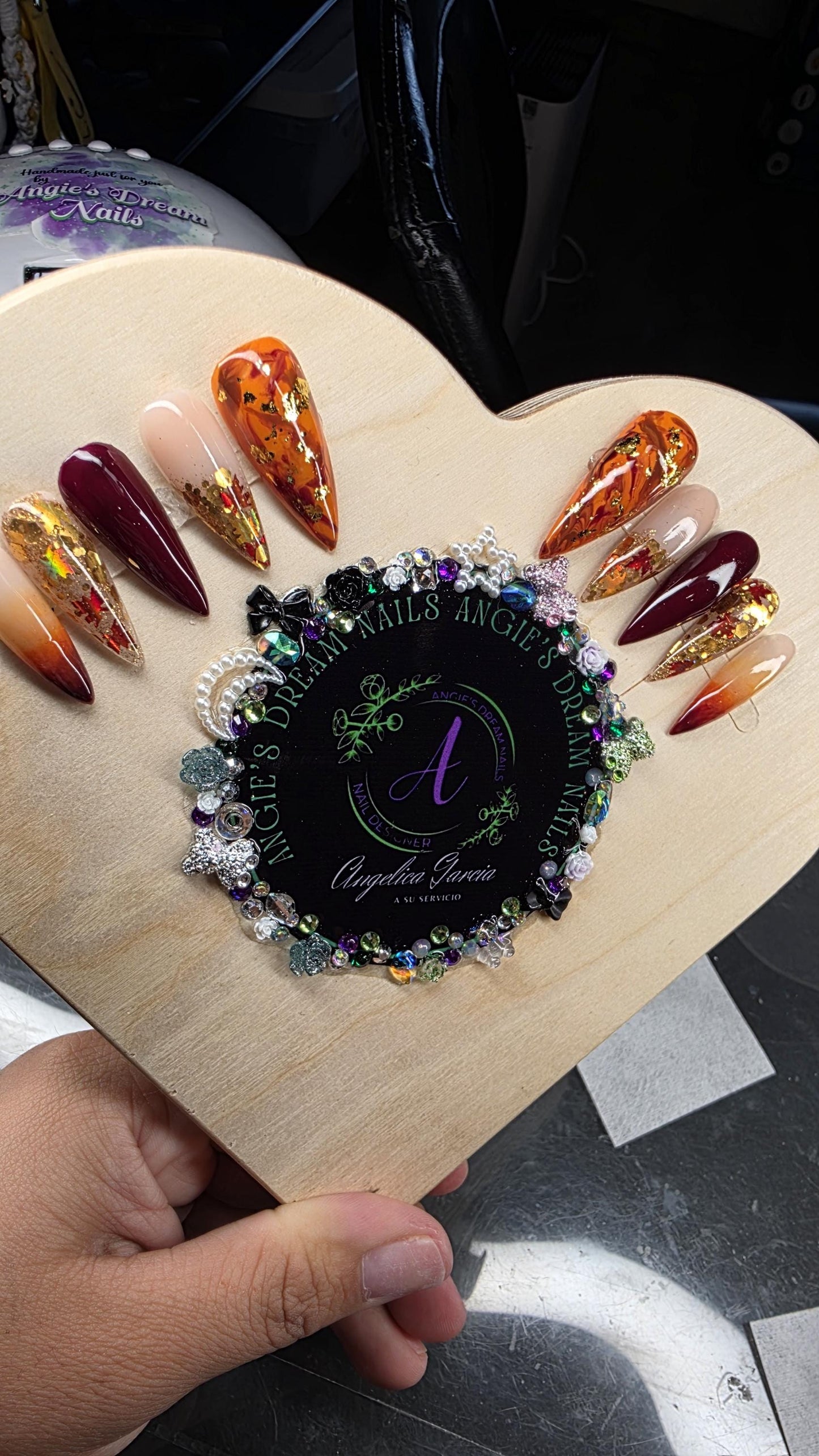 Autumn nails acrylic press on nails hand painted salon quality