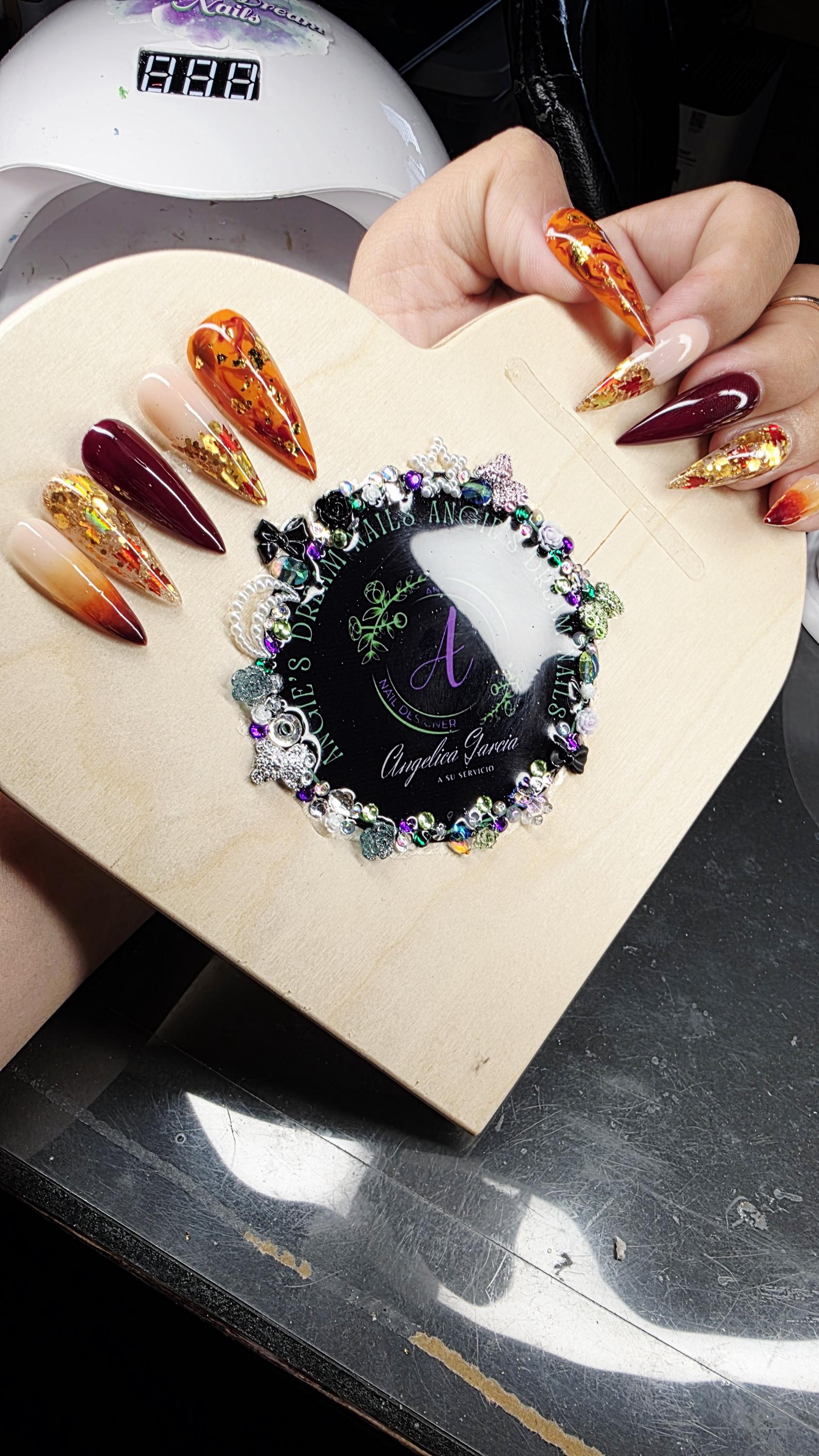 Autumn nails acrylic press on nails hand painted salon quality