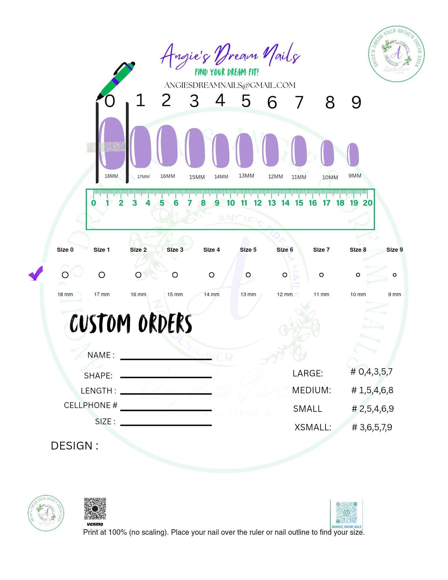 Press On Nail Sizing Chart & Order Form: Nail Tech Template (Digital Download PDF)