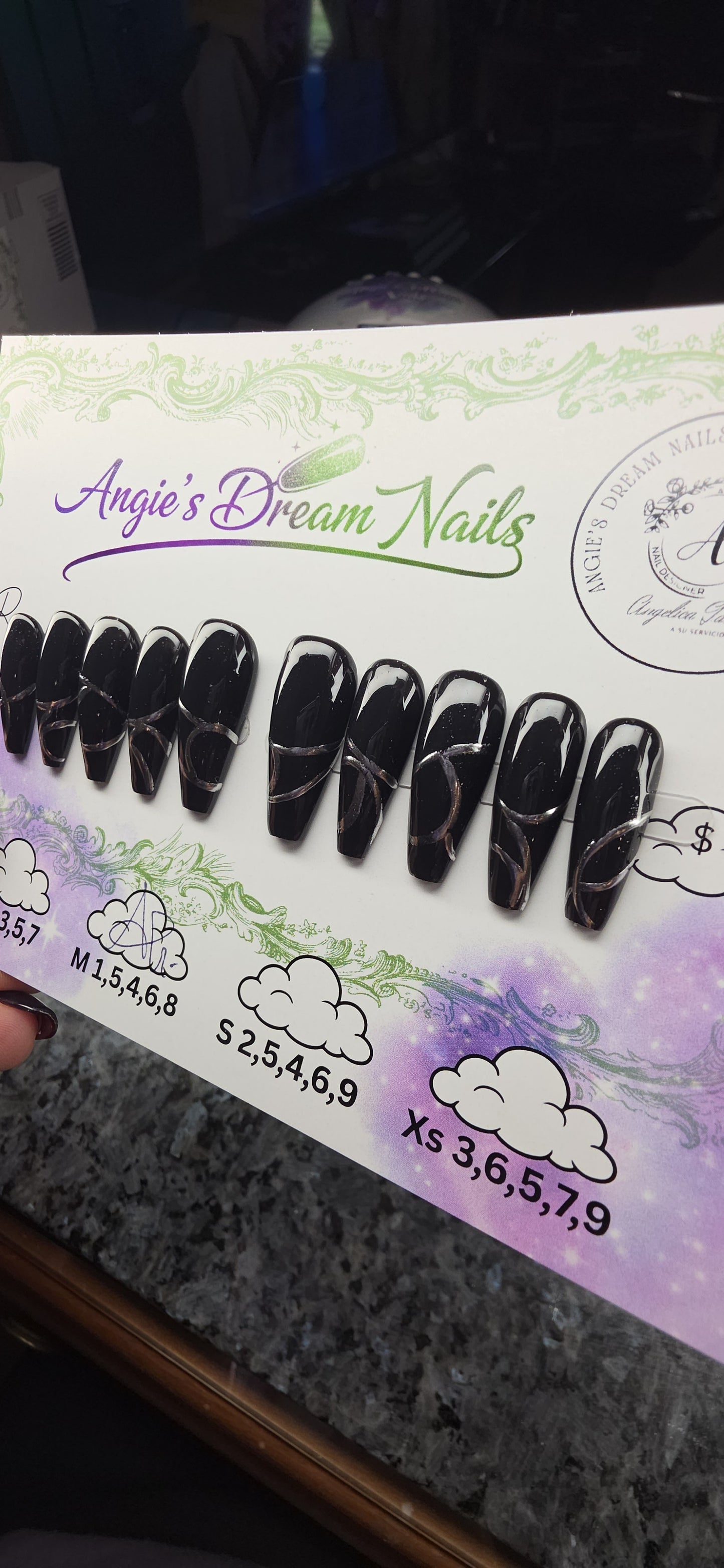 Midnight metal custom abstract silver chrome press on nails