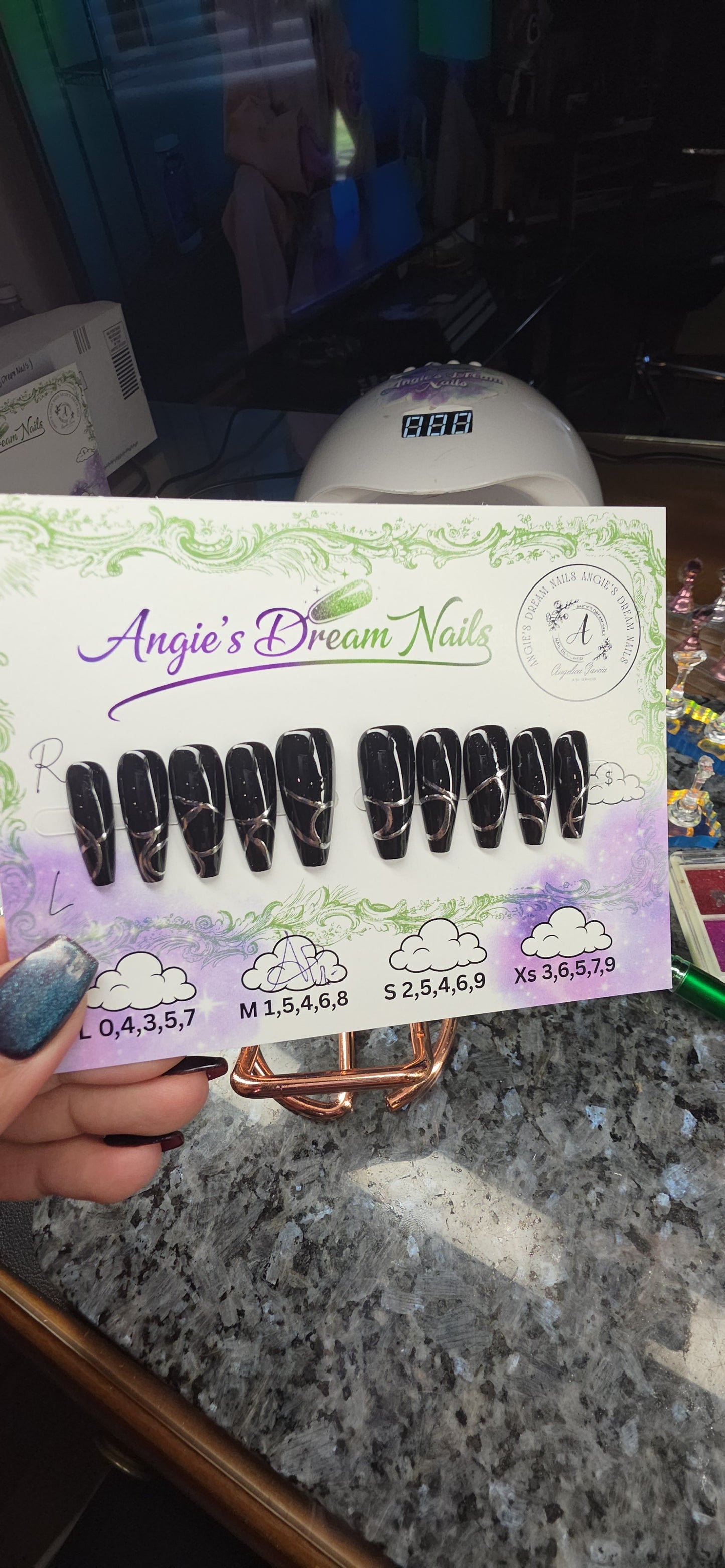 Midnight metal custom abstract silver chrome press on nails