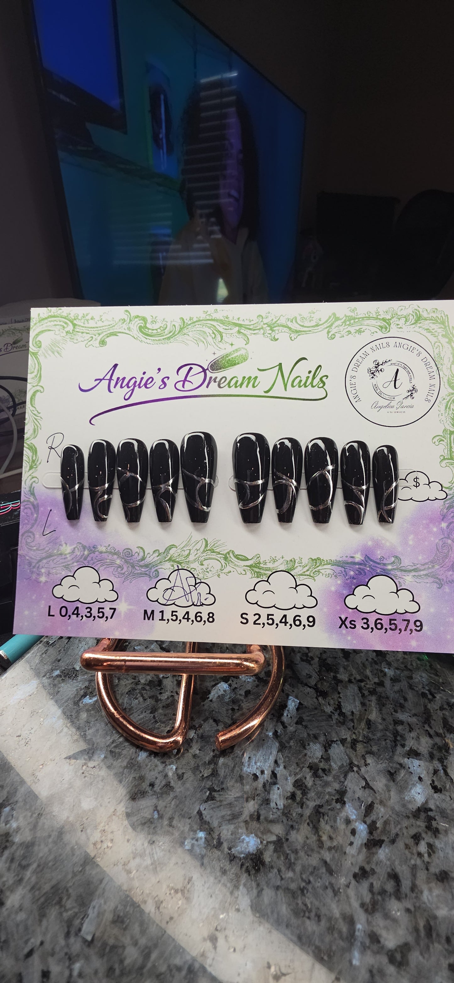 Midnight metal custom abstract silver chrome press on nails
