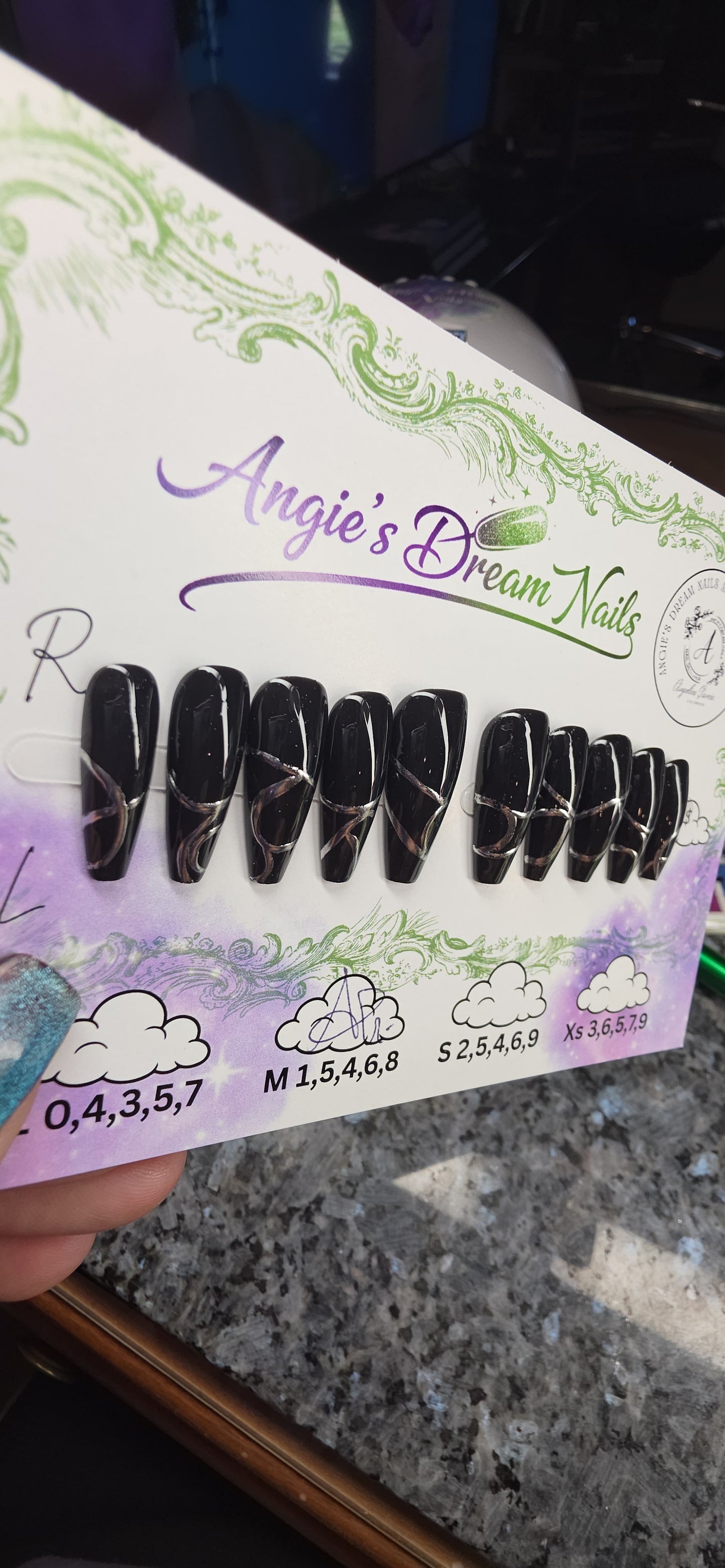 Midnight metal custom abstract silver chrome press on nails