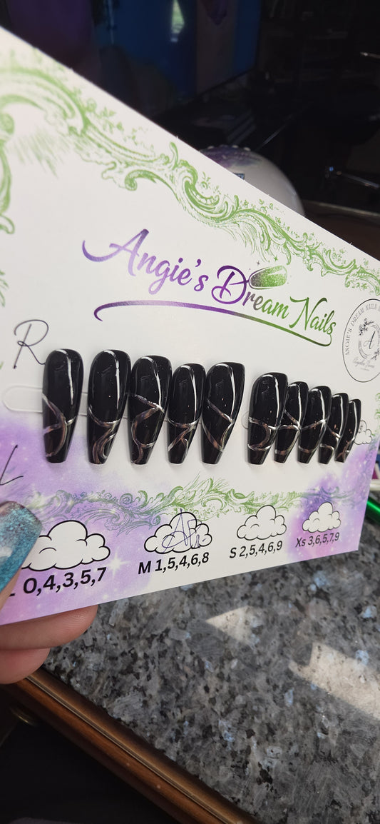 Midnight metal custom abstract silver chrome press on nails